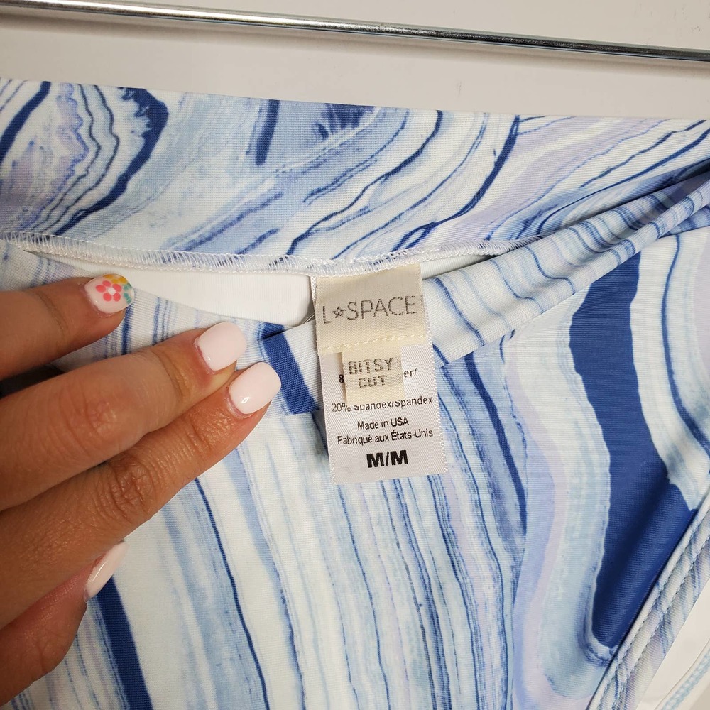 L*SPACE • Marble Blue White Frenchi Bitsy Bikini Bottom NEW Sz M - Picture 8 of 9